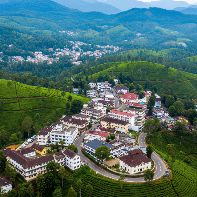 hills and town